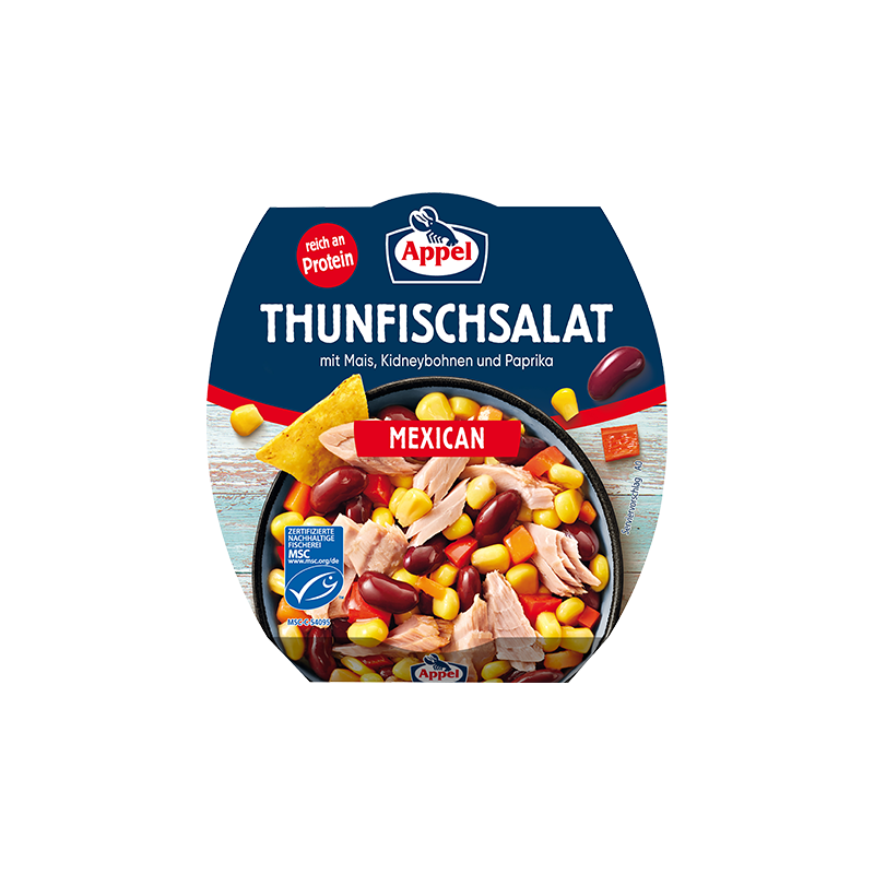 Ensalada de atún estilo mexicano con maíz, frijoles rojos y pimientos.