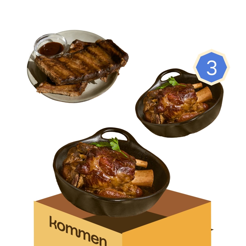 Lote Hostelería "Asados Gourmet Duroc": Codillo Bávaro y Costillar BBQ (2 Cajas Codillo + 1 Caja Costillas)